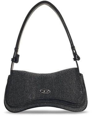 DIESEL Play Embellished Denim Clutch Bag - Black