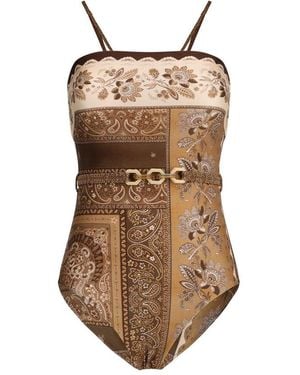 Zimmermann Lucky Bandeau One Piece Swimsuit - Brown