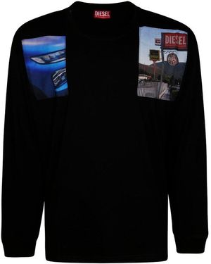 DIESEL T-Boxt-Ls-T5 Photo Patches Long Sleeved T-Shirt - Black