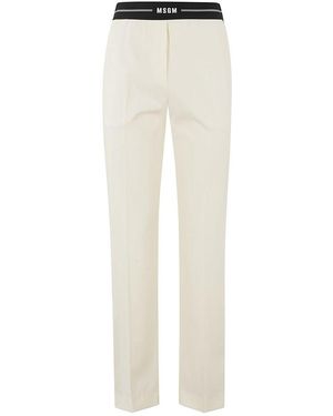 MSGM Logo Waistband Tapered Pants - Natural