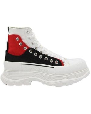 McQueen And Canvas Tread Slick Lace Up Fastening Boots - Red