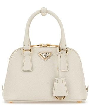 Prada Zip-Up Top Handle Bag - Natural