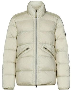 Stone Island High-Neck Zip-Up Coat - Natural