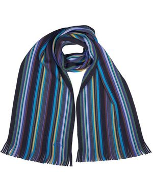 Paul Smith Striped Fringed Edge Scarf - Blue