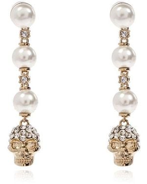 McQueen Earrings With Shimmering Crystals - White