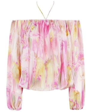 Blumarine Floral Georgette Blouse - Pink