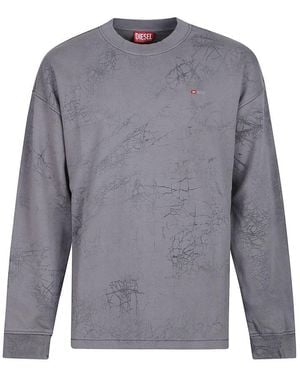 DIESEL S-Baxt-T1 Cracked-Effect Sweatshirt - Grey