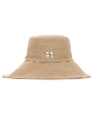 Miu Miu Logo-Embroidered Bucket Hat - Natural