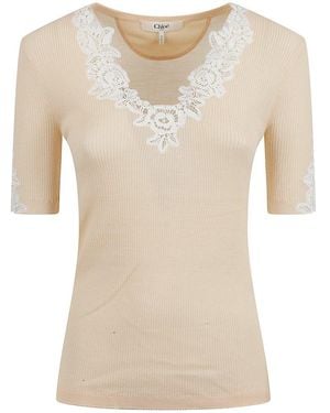 Chloé Lace Neckline Knit Top - Natural