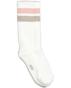 Autry Logo Jacquard Striped Socks - White