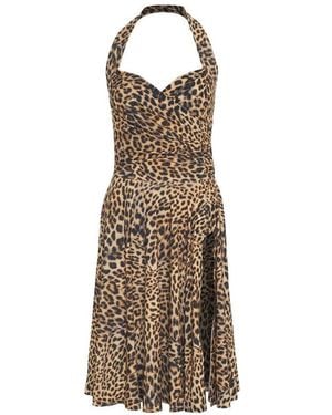 Norma Kamali Cheetah Print Flared Dress - Natural