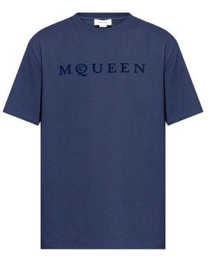 McQueen Flocked-Logo Crewneck T-Shirt - Blue