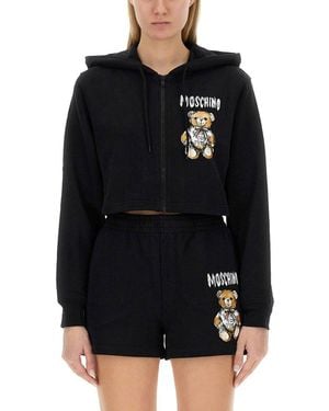 Moschino Cropped Sweatshirt With Playful Teddy Bear Logo - Black