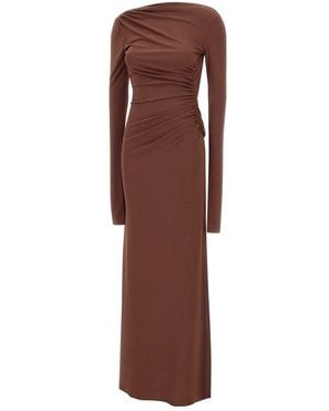 ANDAMANE Ruched Long Sleeve Dress - Brown