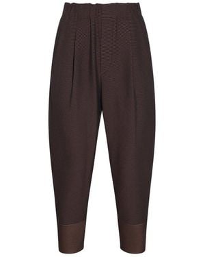 Issey Miyake High Waist Pleated Cropped Trousers - Brown