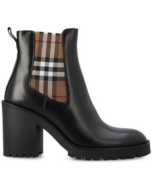 ショートブーツ・ブーティ Burberry Exaggerated Check leatherette platform boots Burberry Exaggerated Check Panelled Leather Boots | Black