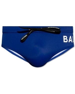 Balmain Logo Print Swim Briefs - Blue