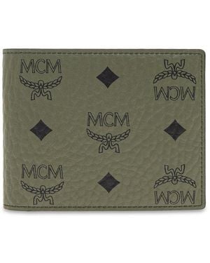 MCM The Row Logo Printed Bi-Fold Wallet - Green