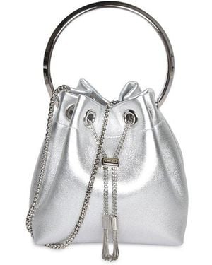 Jimmy Choo Bon Bon Metallic Bucket Bag - White