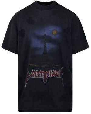 Balenciaga Paris Moon Upside-Down T-Shirt in Black for Men Balenciaga Paris Moon Upside-Down T-Shirt in Black for Men