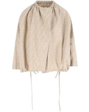 Fendi Ff Chambray Drawstring Jacket - Natural