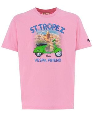 Mc2 Saint Barth Logo Embroidered T-Shirt - Pink