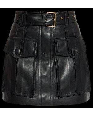 Balmain Short Leather Skirt - Black