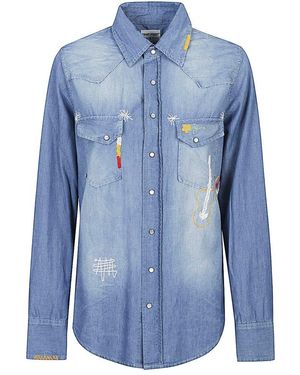 FRONT STREET 8 Embroidered Button-Up Shirt - Blue