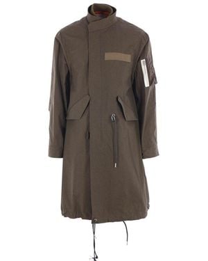 Sacai High-Neck Drawstring Parka - Brown