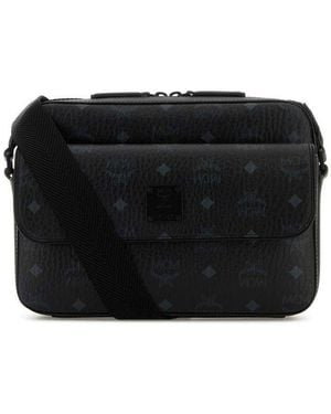 MCM All-Over Logo Printed Zip-Up Messenger Bag - Black