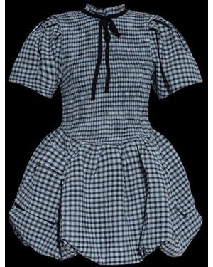 Ganni Checked Seersucker Mini Dress - White