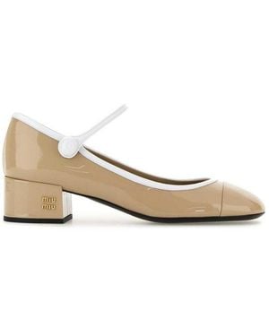 Miu Miu Logo-Lettering Court Shoes - Natural