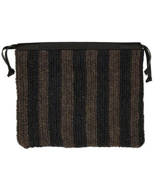 Alysi Striped Drawstring Maxi Clutch Bag - Black