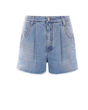 Ermanno Scervino Lace Panelled Denim Shorts - Blue