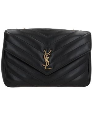 Saint Laurent Loulou Foldover Top Large Shoulder Bag - Black