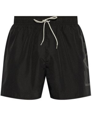 EA7 Logo Printed Drawstring Swim Shorts - Black