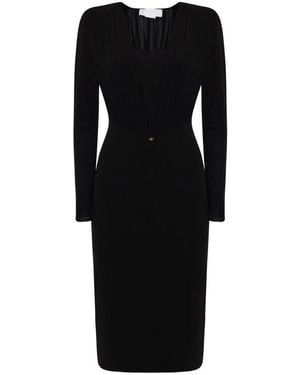Genny Draped Long Sleeve Dress - Black