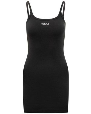 Versace Logo Embroidered Sleeveless Dress - Black