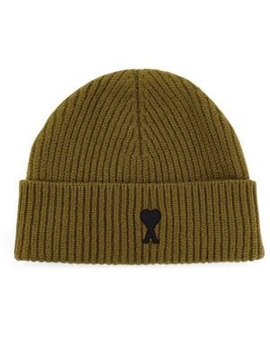 Ami Paris Logo Embroidered Turn Up Beanie - Green