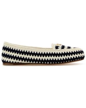 Prada Logo Plaque Crochet Loafers - Black