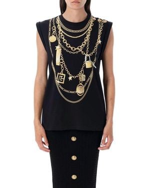 Balmain Collier Print Vest Top - Black