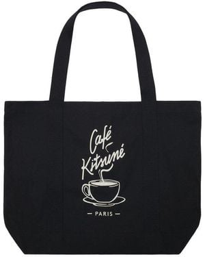 Café Kitsuné Graphic-Printed Top Handle Bag - Black