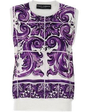 Dolce & Gabbana Majolica Printed Tank Top - Purple