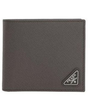 Prada Triangle Logo Bifold Wallet - Grey