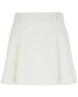 Plain Pleated Mini Skirt With Belt Loops - White