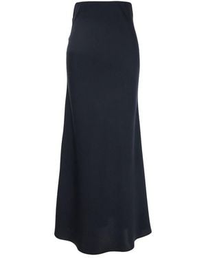 Plain Long Skirt With Volant Detail - Blue