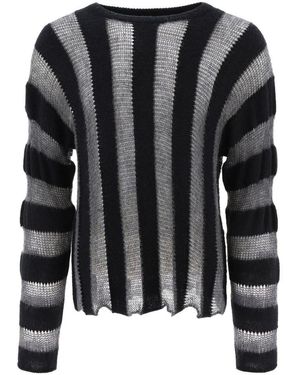 Brain Dead Fuzzy Threadbare Striped Jumper - Black