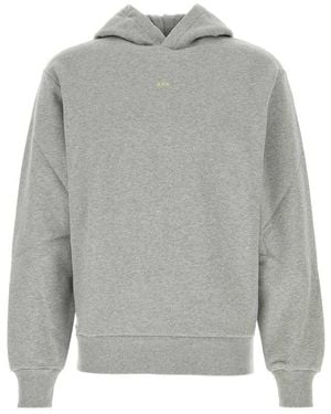 A.P.C. Logo Printed Straight Hem Hoodie - Grey