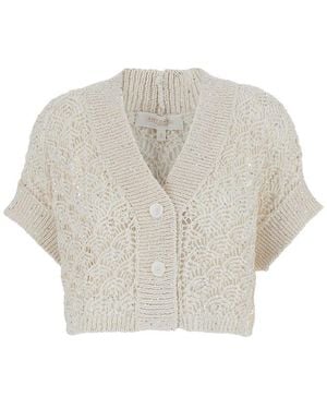 Antonelli Bizet Knit Cardigan With V Neck - White