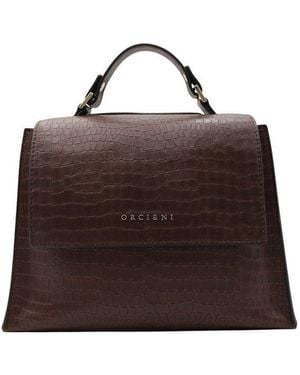 Orciani Small Sveva Logo Lettering Embossed Tote Bag - Brown